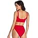 Dixperfect Two Pieces Bikini Sets Swimsuit Sports Style Low Scoop Crop Top High Waisted High Cut Cheeky Bottom (L, Red)