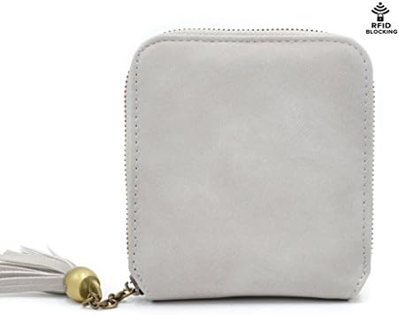 Witfox Zipper RFID Credit Card Holder, Fashion Leather Wallet Mini Coin Purse Pouch with Tassel for Women Gray