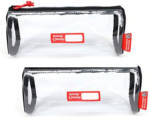 Rough Enough Multi Functional TSA Classic Transparent Clear PVC Small Portable Tool Cosmetic Pouch Pencil Case Bag Accessories Organizer Storage Holder with Zipper for Kids Boys Girls (Black/2 Pieces)