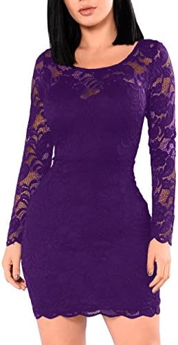 Miishare Women's Floral Lace Long Sleeve Bodycon Cocktail Party Dresses