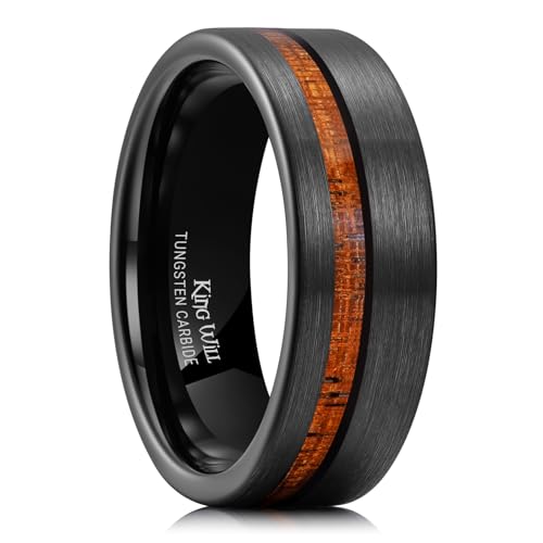 King Will Nature Tungsten Carbide Wedding Band 7mm Silver/Black Tungsten Ring with Wood Inlay Comfort Fit