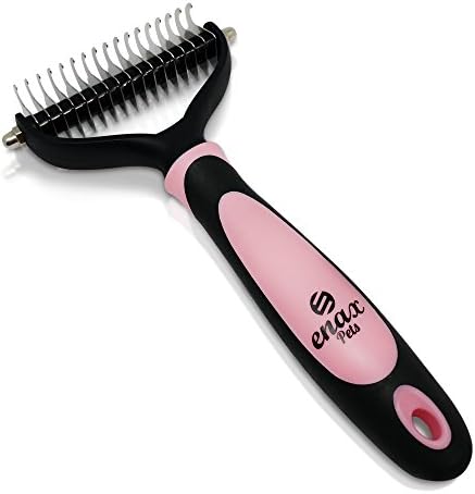 Enax Pets Dematting &amp; Detangling Comb for Dogs &amp; Cats | Stainless Steel Blades, Plastic Body with Non-Slip Rubber Handle| As Undercoat De-shedding Brush, Knot Detangler, Grooming &amp; Dirt Removal Kit