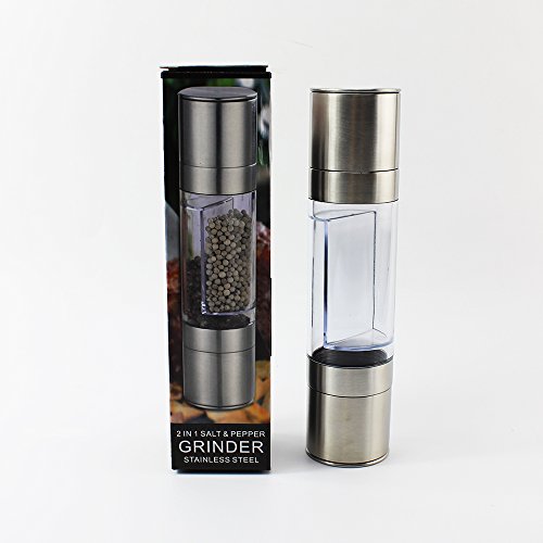 2-in-1 Salt and Pepper Grinder Set by Chef Keri- Premium Salt and Pepper Mill - Ceramic Grinding Mechanism Mill, Sleek Stainless Steel Design