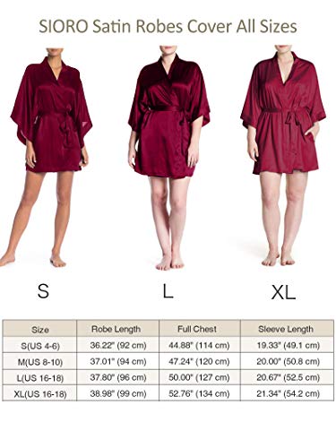 SIORO Women's Satin Robe, Short Bathrobe with V-Neck,3/4 Sleeves, Lightweight Kimono Loungewear for Bride & Bridesmaids, Wedding Party Sleepwear