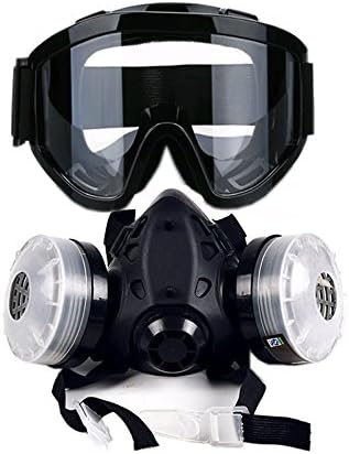 New Half Face Gas Mask With Anti-fog Glasses N95 Chemical Dust Mask Filter Breathing Respirators for Painting Spray Welding (Gray)