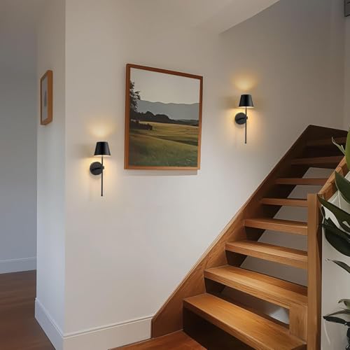 Battery Operated Wall Sconce, Black Rechargeable Wall Lights with Remote, Wireless Sconces Battery Powered Lamp for Bedroom, Living Room, Hallway, Bathroom, Set of 2
