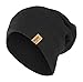 Black Reversible Winter Knit Slouchy Beanie Hat – Hipster Unisex Knitted Cap