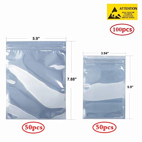 QNINE Antistatic Bags, 100pcs ESD Bags, Anti Static Resealable Bags for Electronics, 3.5 Hard Drive, 2.5 Solid State Drive, ESD Shielding Bags for Desktop Laptop PC Accessories and Electronic Devices