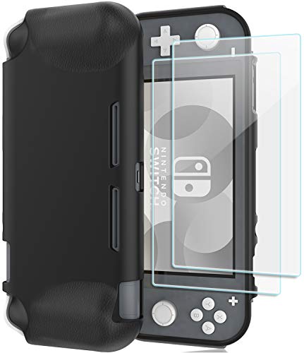 ProCase Nintendo Switch Lite Grip Case, Slim Soft Shockproof TPU Cover Anti-Scratch Protective Case for Nintendo Switch Lite 2019 with 2 Pack Tempered Glass Screen Protectors -Black (Best Nintendo Switch Cover)