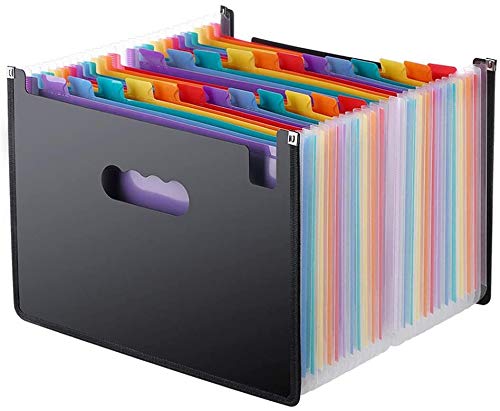 24 Pockets Expandable File Folder Organizer Multi-Color Accordion A4 Document Organizer with Expanding Wallet Stand Colored Labels for Business/Office/School/Home