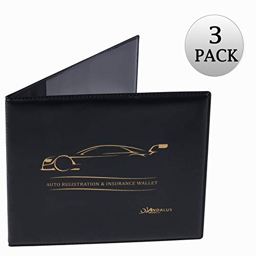 ANDALUS Car Registration and Insurance Card Holder, Essential Auto Documents Organizer, Black, 3 Pack