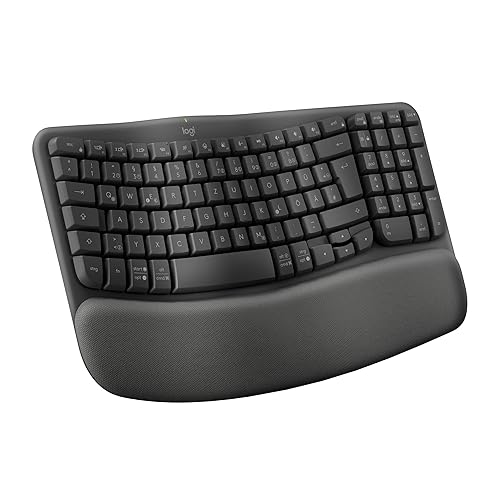 Logitech Wave Keys kabellose ergonomische Tastatur, gepolsterte Handballenauflage, Komfortables natürliches Tippen, Easy-Switch, Bluetooth, Logi Bolt, Multi-OS, Windows/Mac, Deutsches QWERTZ, Graphit