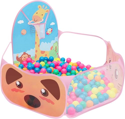 Ball Pool Baby Tent Children's Tent Foldable Cartoon Design for Children with Basketball Hoop, Pink Balls Playpen Baby (Balls Not Included)