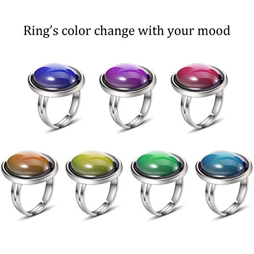 15 Pieces Adjustable Mood Rings for Girls and Boys Mixed Color Changing