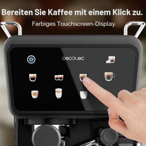 Halbautomatische Espressomaschine Power Espresso Touch ColdBrew Latte. 1350 W, 20 Bar, Kalt, Warm oder Heiß, Touch-Display, 1,5 L Wassertank, 500 ml Milchtank, Doppelter Siebträg