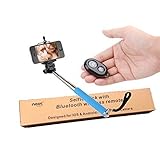 Noot® Extendable Self-Portrait Handheld Stick Monopod Adjustable Phone Holder + Selfie Bluetooth Wireless Remote Shutter Self Release Timer for All Apple iPhone's / iPad's with iOS 6 and above & All Android Smartphone with 4.2.2 Firmware and above (Blue)