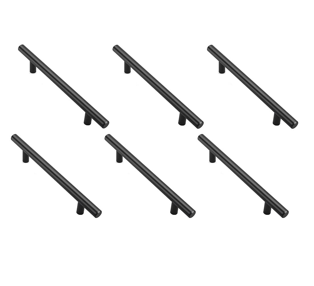 ANSIEDIO Kitchen Cupboard Handles Black - 6 Pack Stainless Steel T-Bar Cabinet Handles 128mm