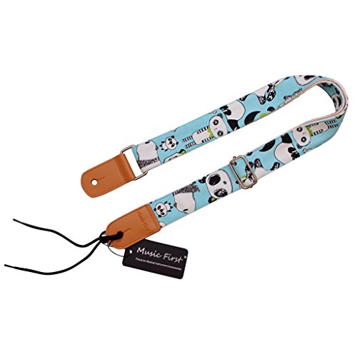 MUSIC FIRST Original Design 'PANDA' Soft Cotton & Genuine Leather Ukulele Strap Ukulele Shoulder Strap