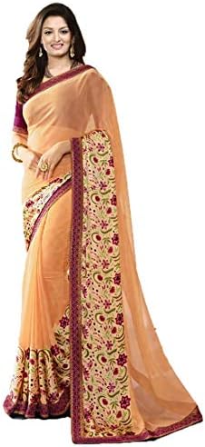Rajeshwar Fashion Women's Silk Georgette Saree Printed Saree With Blouse Piece (NEW,A24 BEIGE)