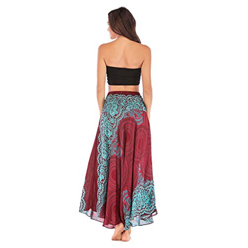 TWGONE Gypsy Skirts For Women Long Length Hippie Bohemian Flowers Elastic Waist Floral Halter Dresses (One Size,Red) - Thumbnail 2