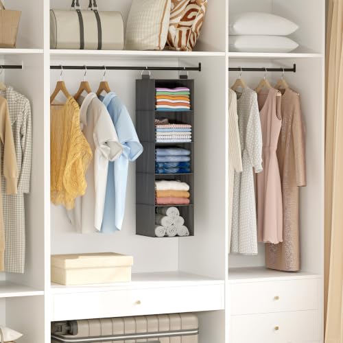 Lifewit Hanging Closet Organizer with 5 Shelves and 2 Sturdy Hooks, Indoor Wardrobe Shelves, Foldable Organizer, Clothes Storage, 40 Inch (H), Grey, Set of 2