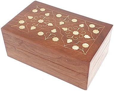 Gorgeous Hand Carved India Rosewood Trinket Jewelry Collectibles Tobacciana Cigars Cigar Boxes with Mughal Inspired Brass Copper line Inlay Interior Gift Ideas