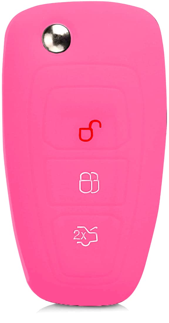 SALPIE Radio Control Key Cover Silicone Shell Compatible With Ford Fiesta IV Focus III Galaxy Fusion Mondeo IV B-Max C-Max II S-Max Kuga II Ecosport (Flip Pink)