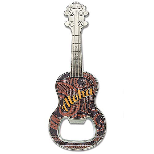 Hawaiian Aloha Ukulele Foil Embossed Magnetic Bottle Opener 4.625'' H x 1.75'' W