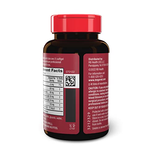 MEGARED – OMEGA-3 KRILL OIL 350MG SOFTGELS (130 COUNT IN A BOTTLE), EPA & DHA OMEGA-3 FATTY ACIDS WITH NO FISHY AFTERTASTE UNLIKE FISH OIL, CONTAINS ANTIOXIDANT ASTAXANTHIN