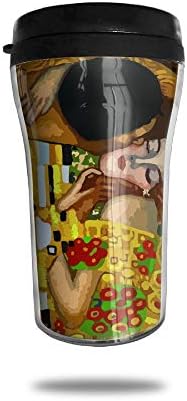 HJGKFL Gustav Klimt Kisses Ice Coffee Small Coffee Cup Carrying Hand Cup Reusable Plastic Curve Travel Cup Coffee Cup Asymmetric Men Children Teen Adult