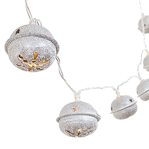 Ling’s moment Jingle Bell String Lights 5Ft 10-Light Silver Retro Bell Holiday Fairy Light ...