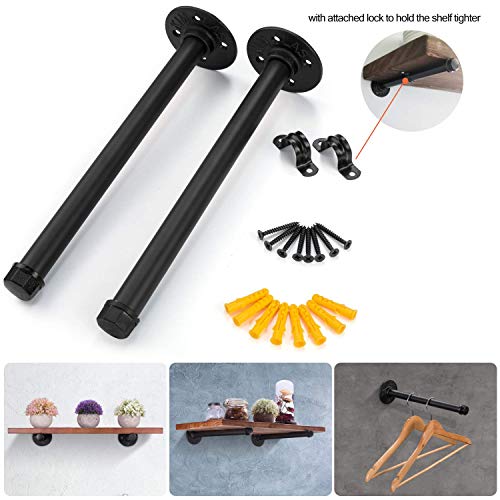Industrial Black Iron Pipe Shelf Brackets 6 Pack, Elibbren 10.3 Inch