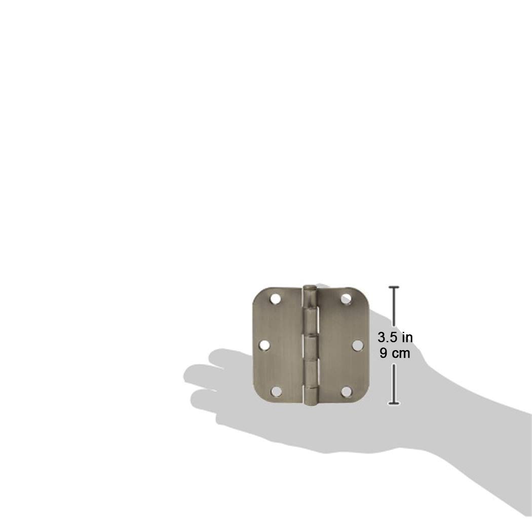 Amazon Basics Rounded 3.5 Inch x 3.5 Inch Door Hinges, 18 Pack, Satin Nickel