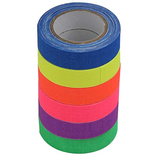 WELSTIK 6-Pack Super Bright UV Blacklight Reactive Fluorescent/Neon Gaffer Tape,6 Colors,0.5in x 33ft, for Black Light Party Supplies