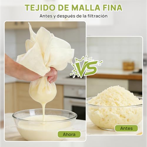 Cheese Cloth de Algodón 100% Natural - 12 Manta de Cielo Reutilizables 50x50 cm, Sin Blanquear - Grado Alimenticio, Colar Leche, Hacer Queso, Yogur - Tela Reforzada y Duraderos, Fácil Limpieza