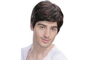 Baruisi Mens Short Brown Wig Natural Hair Replacement Synthetic Costume Halloween Full Wigs