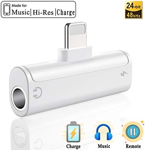 DAEETO Headphones Jack Adapter for iPhone Aux Audio Earphone 3.5mm Adaptor Splitter for iPhone 8/8Plus/7/7Plus/X/XS max Music & Charge Dongle Headset Convertor Accessories Support iOS 12 or Later