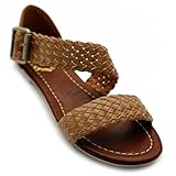 Ollio Women's Shoe Braided Side Buckle Accent Multi Color Flat Sandal