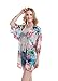 Women's Floral Chiffon Kimono Top - Ladies Sheer Flower 3/4 Sleeves Beach Cover Up for Bikini,Beachwear and Cardigan(White&Red,XL)