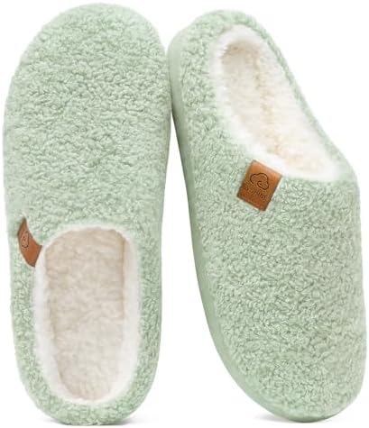 Evshine Memory Foam Fuzzy Slippers for Women Curly Fleece House Shoes Warm Indoor Outdoor Home Slip on