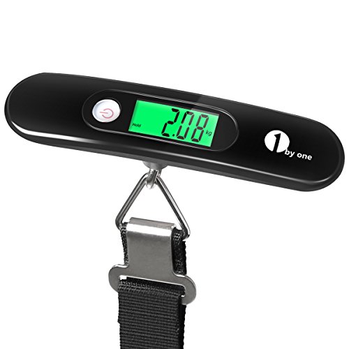 1byone Digital Portable Hanging Scale Luggage Scale with Backlit LCD Display, Auto Off & Tare Function, 110lb Capacity, Black