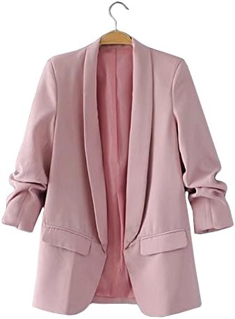 MUCOO Womens Casual Blazer Ruched Sleeve Shawl Collar Work Office Suit Jackets