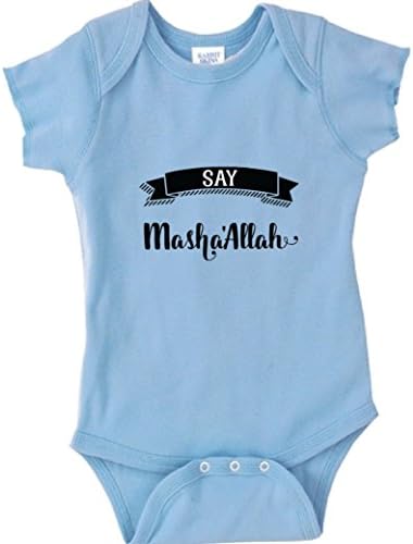 Say Mashaallah Muslim Themed Baby Infant Cotton Bodysuit 6 Month Light Blue