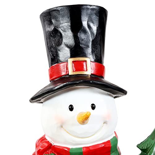 Sunnydaze Indoor and Outdoor Snowman Statue in Sweater Holding