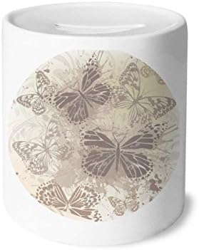 Diythinker エレガントなヴィンテージグレーバタフライ壁紙 マネーボックス セラミックコインケース 貯金箱 ギフト