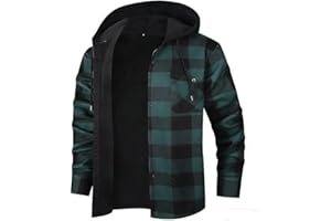 Winter Jacket for Men Fleece Lined Flannel Shirts Heavy Warm Drawstring Coats Casual Button Down Plaid Hoodies