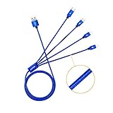 JASTEK Multi Charging Cable, 3.3 Feet (1M) 4 in 1 Braided Multiple Charging Cable Alluminum Adapter Connector with Type C, 2x 8 Pin Lighting, Micro USB for Universal Use - Blue