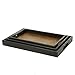Set of 3 Dark Brown Wood and Woven Rattan Nesting Serving Trays with Cut-Out Handles