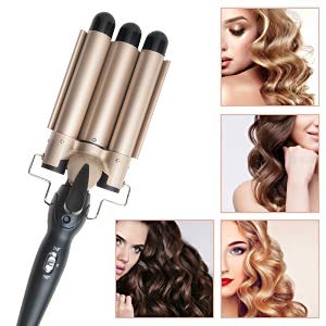 3 Barrel Curling Iron, Waver Curling Iron Adjustable 25mm Hair Waver Curling Iron for Long or Short Hair Heat Up Quickly Last Long Waver Iron Wand for Women