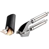 Spaco Garlic Press and Peeler Set - Stainless Steel Mincer and Silicone Tube Roller